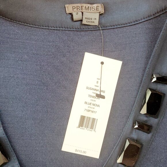 Navy Blue Wool Embellished Dress - Picture 4 of 6